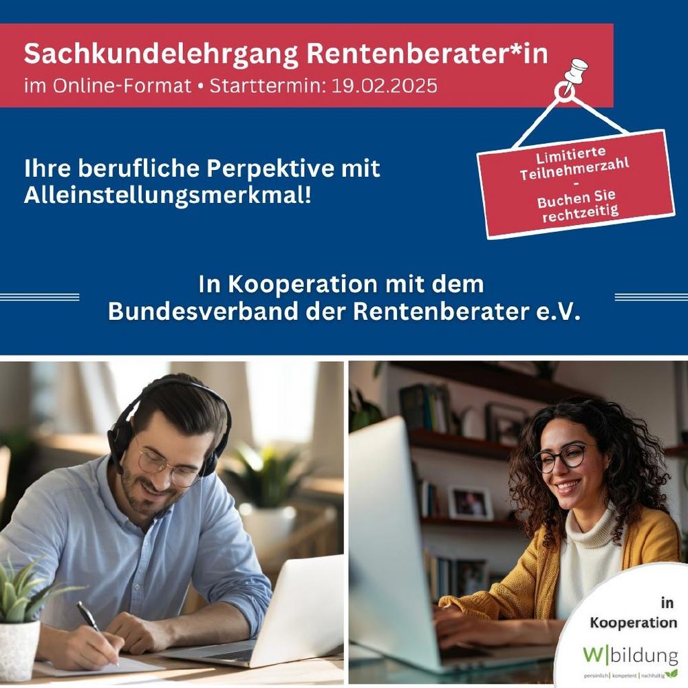 Sachkundelehrgang Rentenberater*in, Start am 19.02.2025 ONLINE (Schulung | Online)